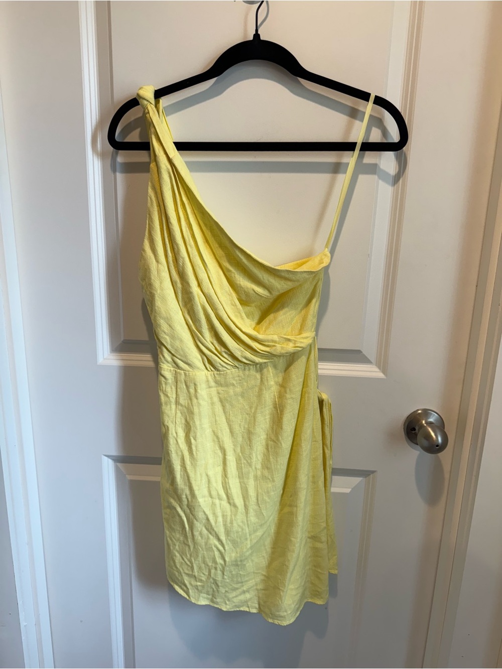Hello Molly Yellow One-Shoulder Linen Blend Mini Dress Size 6 - Picture 2 of 4